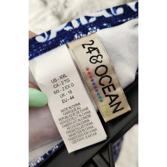 24th + Ocean Womens Bikini Bottoms Size XXL Blue White Swimwear Geometric Beach - Picture 4 of 10